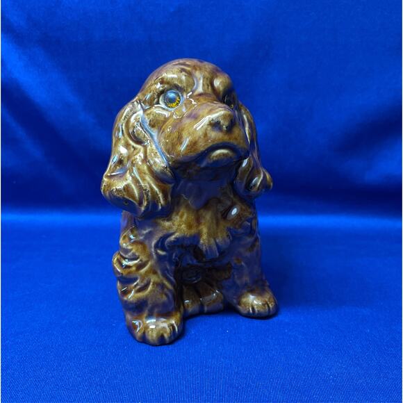 Brown Ceramic Cocker Spaniel Dog Figurine with Glass Eyes - Picture 1 of 7